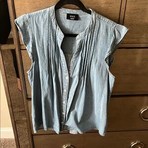 Vici Denim Blue Sleeveless Button Down Shirt
